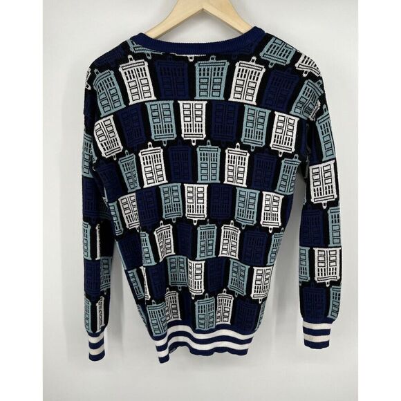 BBC DR WHO Hot Topic Size Medium Cardigan Sweater Tardis Phone Booth Button Up - Picture 5 of 5